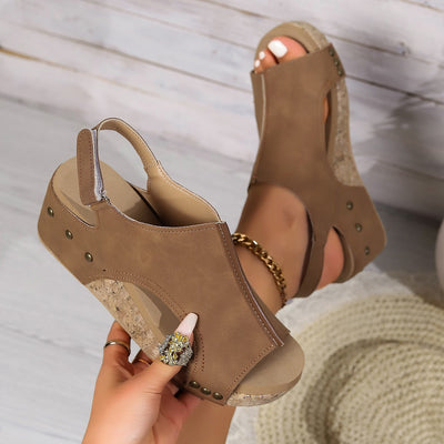 Damen Plateau-Sandalen mit abnehmbaren Fersenriemen und komfortablem Korkfußbett Fudus