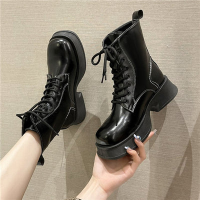 Damen Trendige Schnürstiefel mit modernem Blockabsatz und hohem Schnitt Fudus