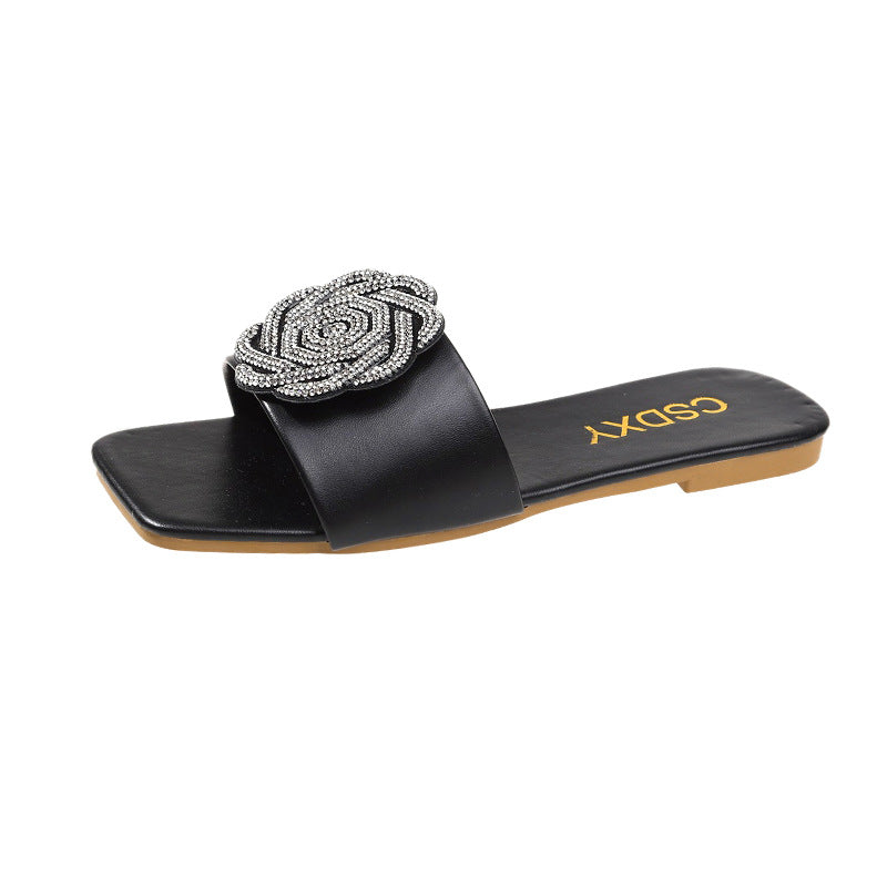 Damen Flache Sandalen mit eleganter Blütenapplikation und rutschfester Sohle Fudus