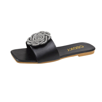 Damen Flache Sandalen mit eleganter Blütenapplikation und rutschfester Sohle Fudus