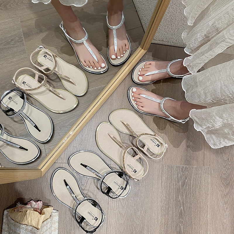 Damen Bequeme und elegante Zehentrenner mit Glitzerakzenten Fudus