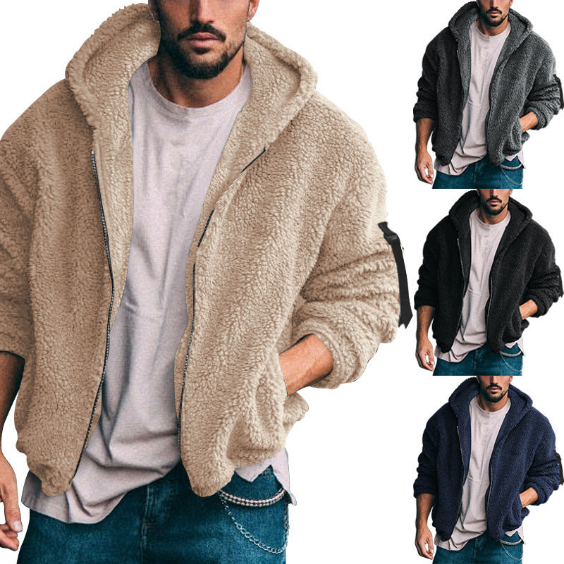 Herren Teddy-Fleece-Jacke mit Kapuze Fudus