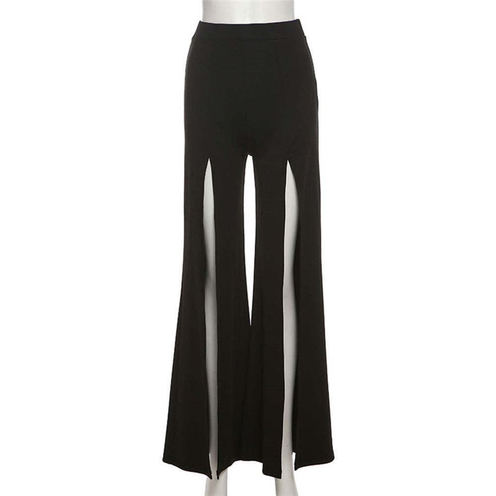 Damen elegante High-Waist-Culotte mit seitlichen Schlitzen und fließendem Stoff Fudus