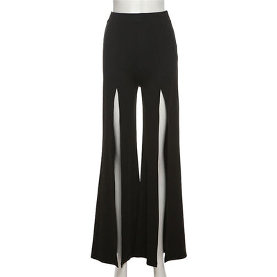 Damen elegante High-Waist-Culotte mit seitlichen Schlitzen und fließendem Stoff Fudus