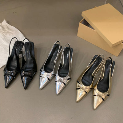 Damen Slingback-Pumps mit spitzem Zehenbereich und dekorativem Schleifen-Design Fudus