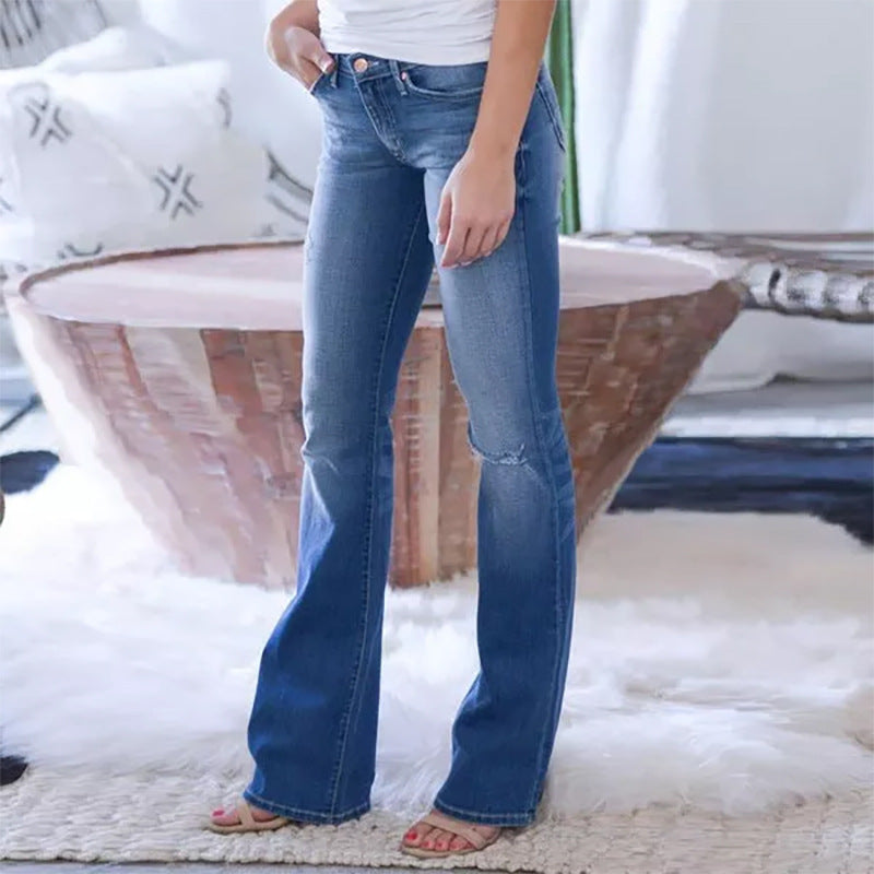 Damen Flared Jeans mit vintage-inspiriertem Design und hohem Bund Fudus