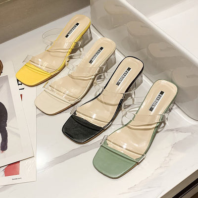 Damen Transparente Slide-Sandalen mit einzigartigem Blockabsatz Fudus