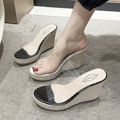 Damen Wedge-Pantoletten mit transparenten Riemen und strapazierfähiger Jutesohle Fudus