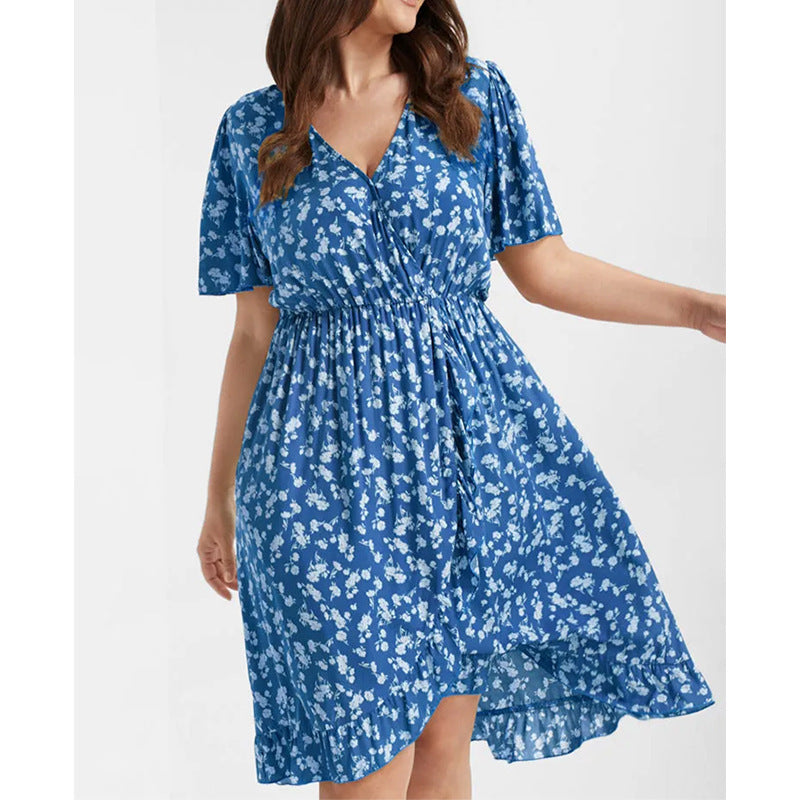 Damen Blusenkleid mit elastischem Taillenband und floralem Muster Fudus