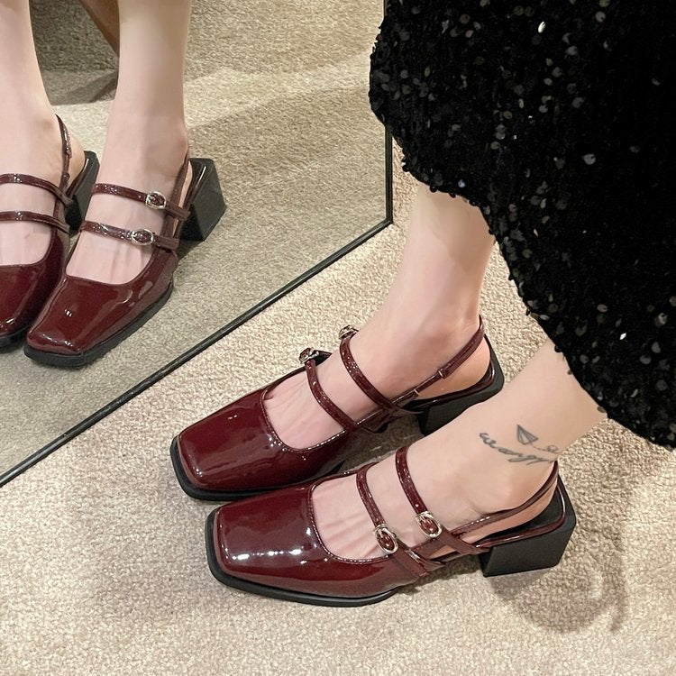 Damen Slingback-Pumps mit schickem zweifachem Riemen und glänzender Oberfläche Fudus