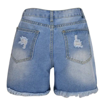 Damen Destroyed Jeans-Shorts mit fransigem Saum und hohem Bund Fudus