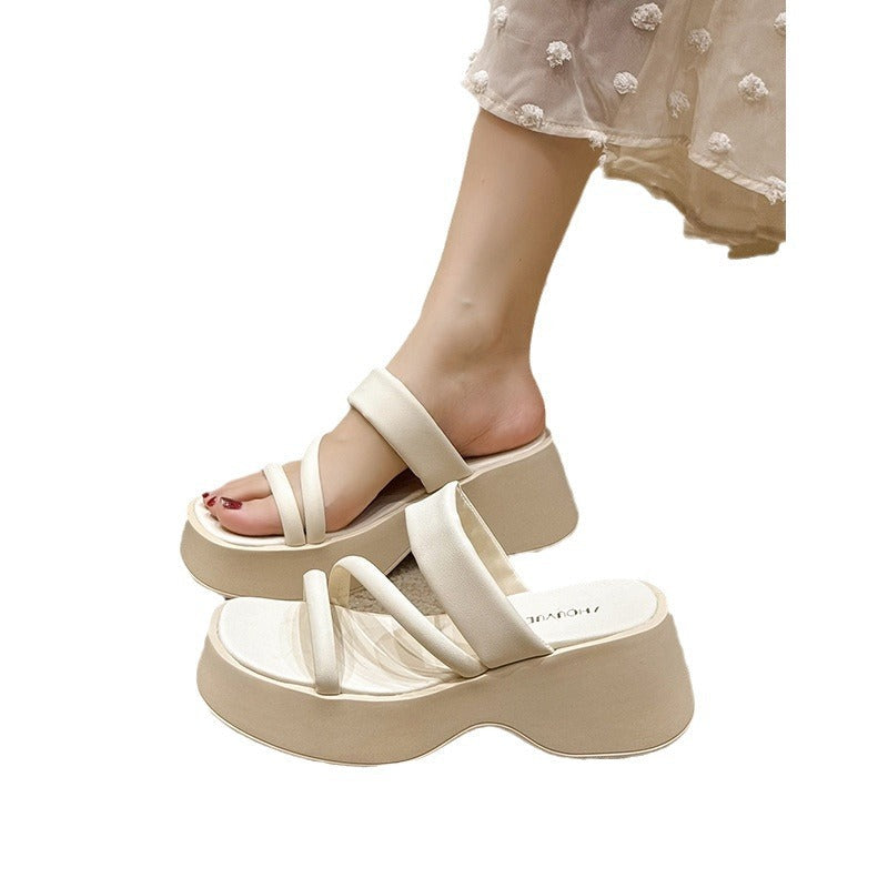 Damen Plateau-Sandalen mit breiten Riemen und ergonomischem Fußbett Fudus