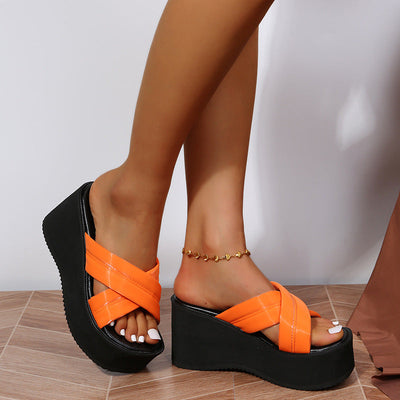 Damen Plattform-Pantoletten mit verstellbarem Riemen Fudus