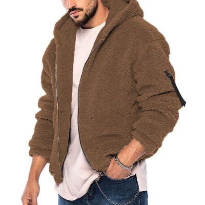 Herren Teddy-Fleece-Jacke mit Kapuze Fudus