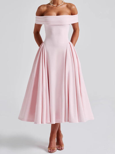 Cleane | Kleid mit entblößten Schultern Ausgestellt Midi