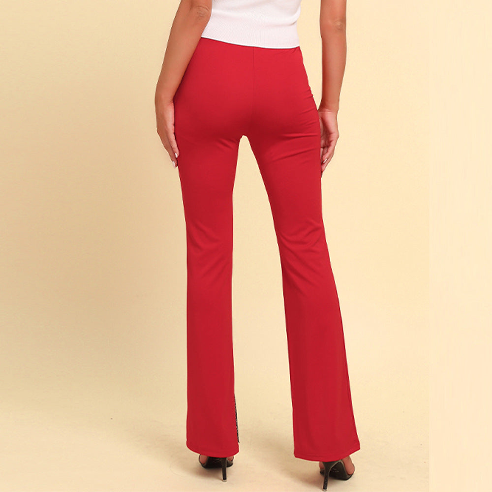 Damen Elegante High-Waist-Hosen mit Netzdetails Fudus