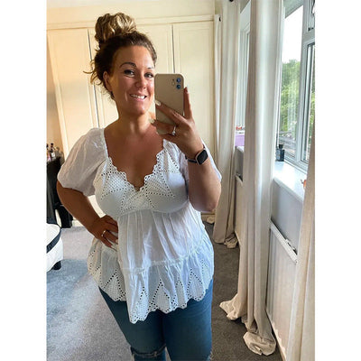 Damen Bluse mit Stickdetails und voluminösen Ärmeln Fudus