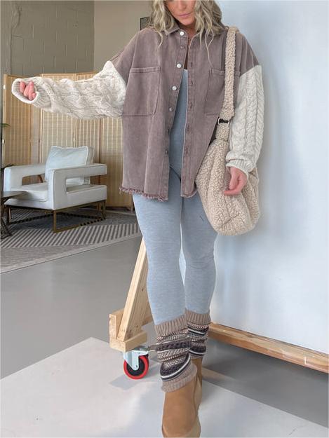 Damen Oversized Hemd mit Strickärmeln Fudus