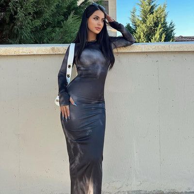 Damen Maxikleid mit Langarm und körperbetonter Silhouette Fudus