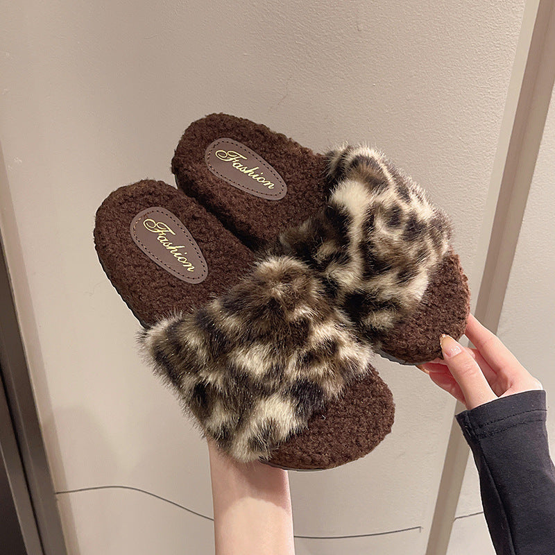 Damen Flauschige Hausschuhe mit Leopardenmuster Fudus