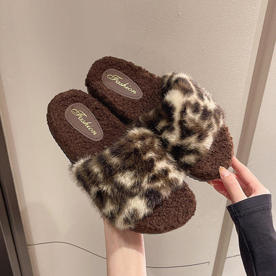 Damen Flauschige Hausschuhe mit Leopardenmuster Fudus