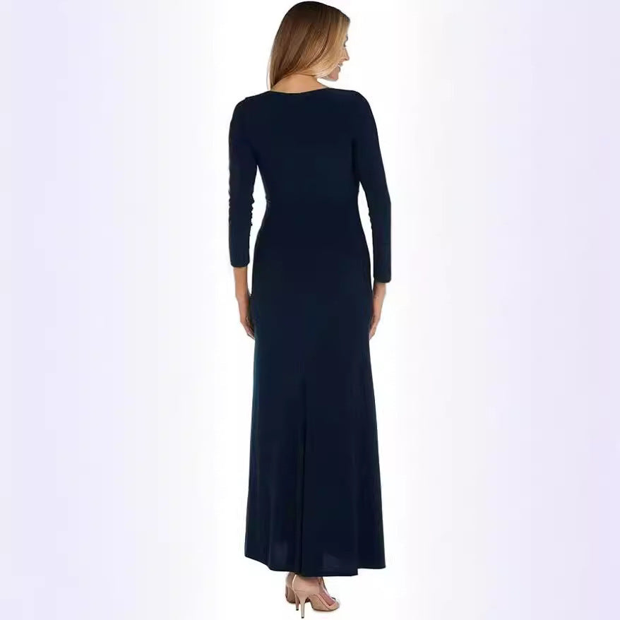 Damen elegantes Maxikleid mit lässigem Schnitt und tiefem V-Ausschnitt Fudus