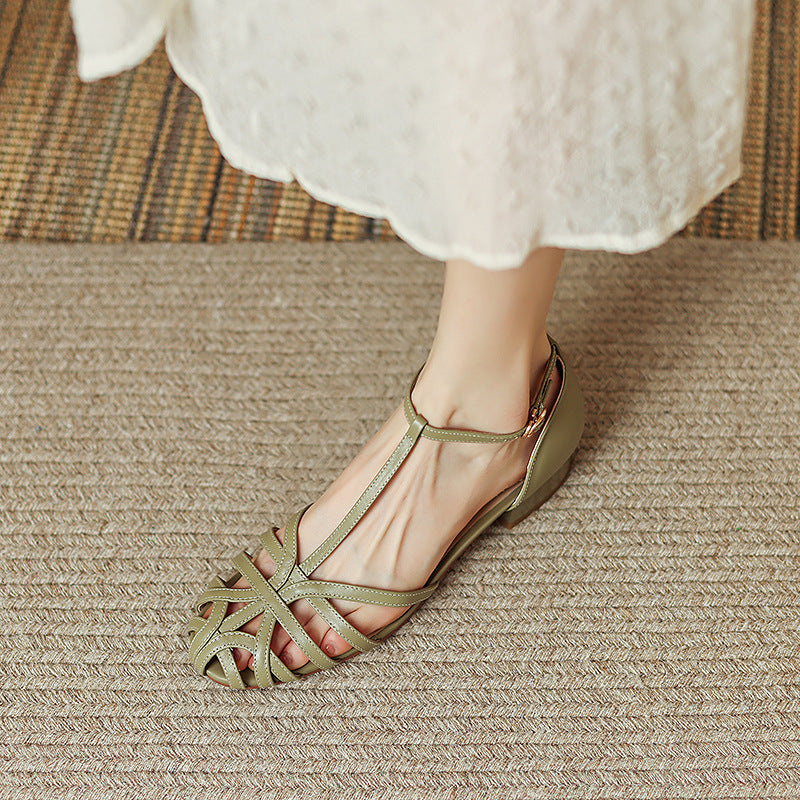 Damen elegante Flachsandalen mit modischem T-Riemen-Design und rutschfester Sohle Fudus