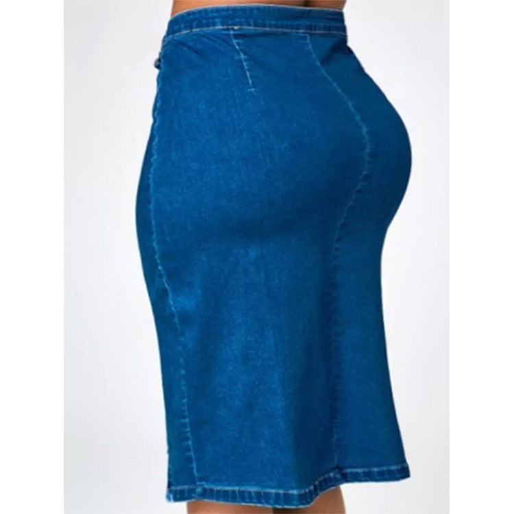 Damen Jeansrock mit Knopfdetail und seitlichem Schlitz Fudus