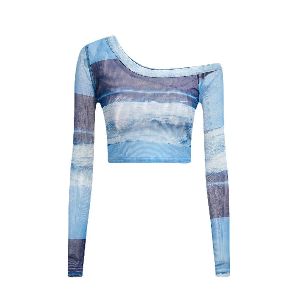 Damen cropped Langarmoberteil mit moderne Batikmuster Fudus