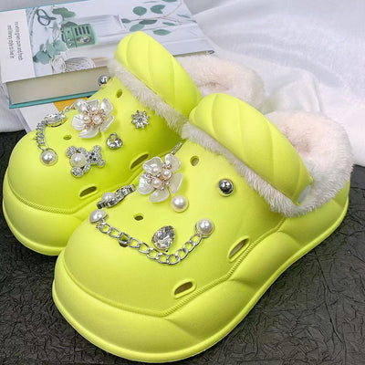 Damen Mode Clogs mit dekorativem Schmuck Fudus