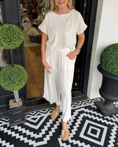 Damen Lässiger Jumpsuit mit seitlichem Puffärmel und elastischem Taillenbund Fudus