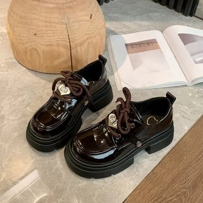 Damen Stilvolle Plattform-Lederschuhe mit Schnürung und elegantem Detail Fudus