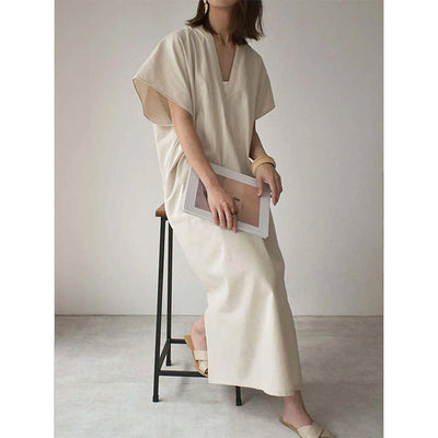 Damen Maxi-Kleid mit tiefem V-Ausschnitt und Seitenschlitzen Fudus