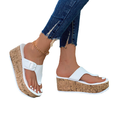 Damen Zehentrenner mit Kork-Plateau und verstellbarem Riemen Fudus