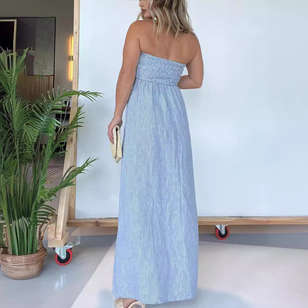 Damen Maxikleid mit schmalem, gerafftem Oberteil und asymmetrischem Saum Fudus