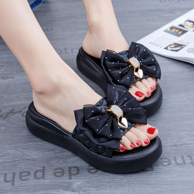 Damen Glamouröse Pantoletten mit großem Schleifendetail Fudus