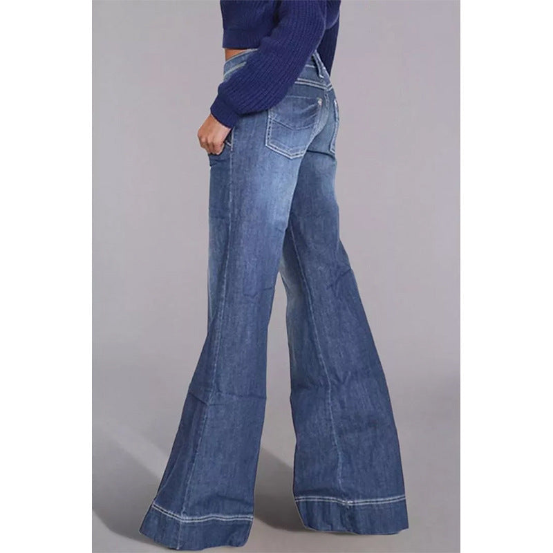 Damen Hochgeschnittene Bootcut Jeans mit verdrängten Waschungen und ausgestelltem Bein Fudus