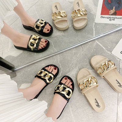 Damen Komfortable Pantoletten mit eleganten Kettenakzenten Fudus