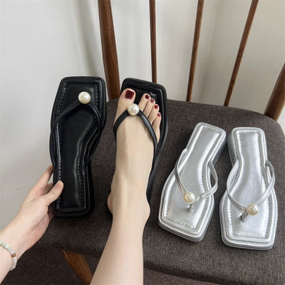 Damen Elegante Zehentrenner mit luxuriösem Perlenschmuck Fudus