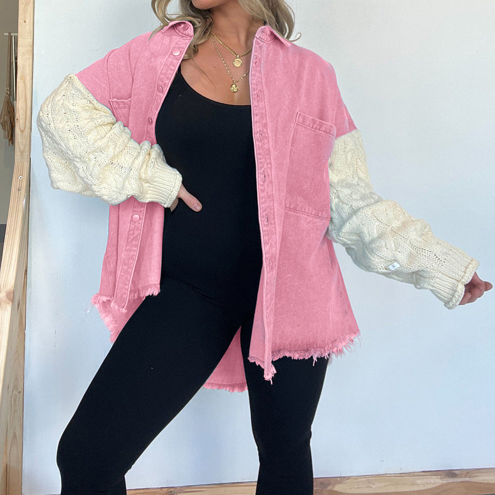 Damen Oversized Hemd mit Strickärmeln Fudus