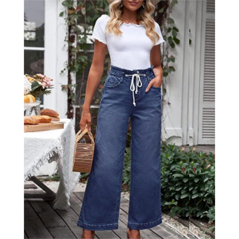 Damen Weite Jeans mit elastischem Bund und praktischen Taschen Fudus