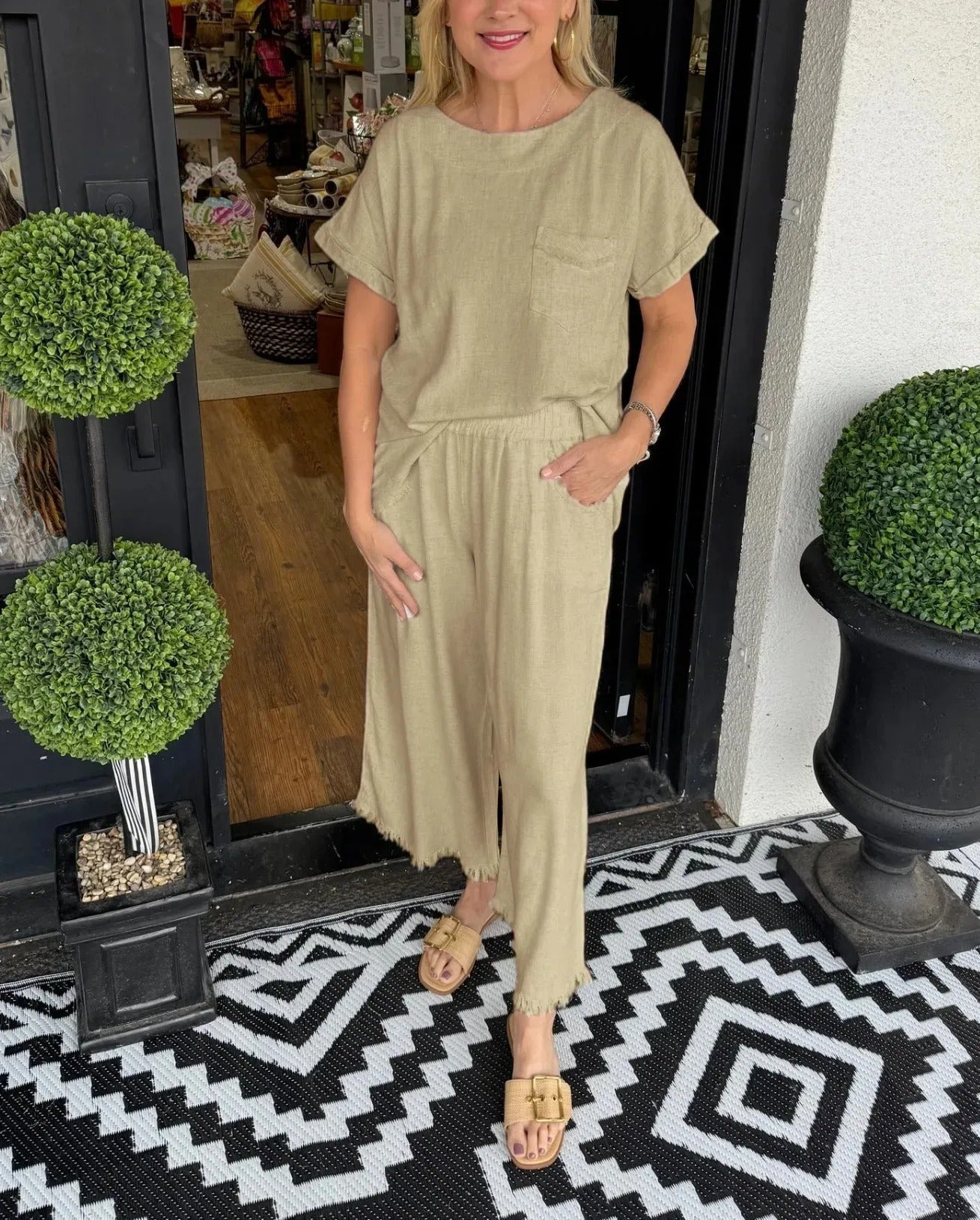 Damen Lässiger Jumpsuit mit seitlichem Puffärmel und elastischem Taillenbund Fudus