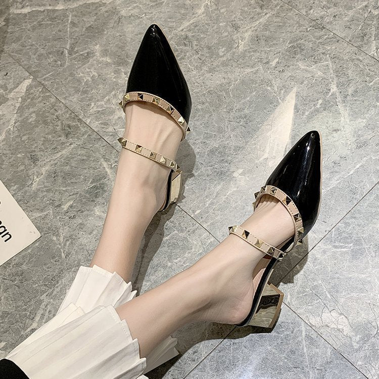 Damen Slingback-Pumps mit modischem Spitzen-Design und schimmernden Vintage-Nieten Fudus