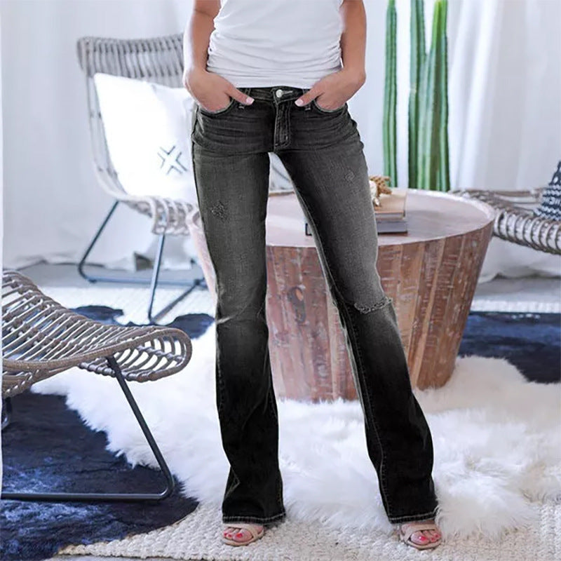 Damen Flared Jeans mit vintage-inspiriertem Design und hohem Bund Fudus