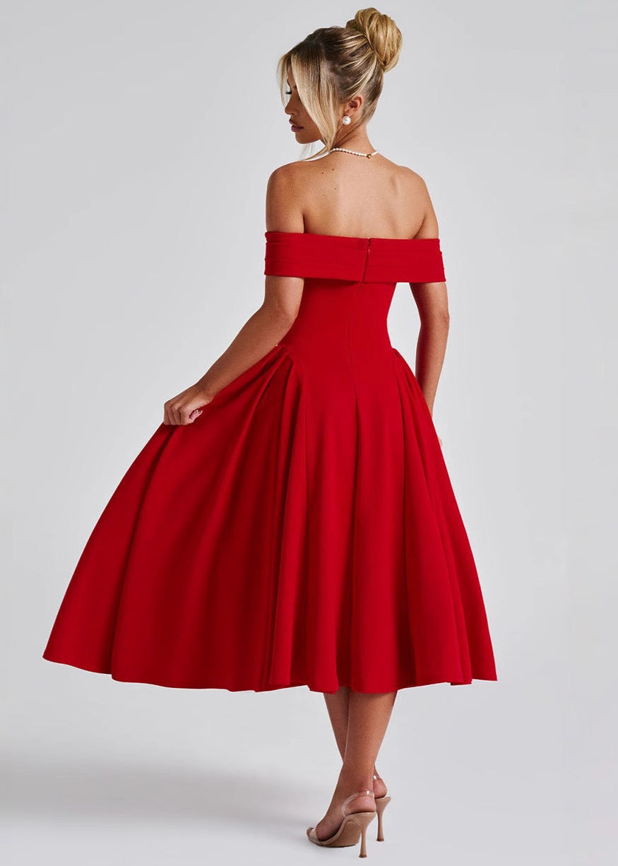 Cleane | Kleid mit entblößten Schultern Ausgestellt Midi