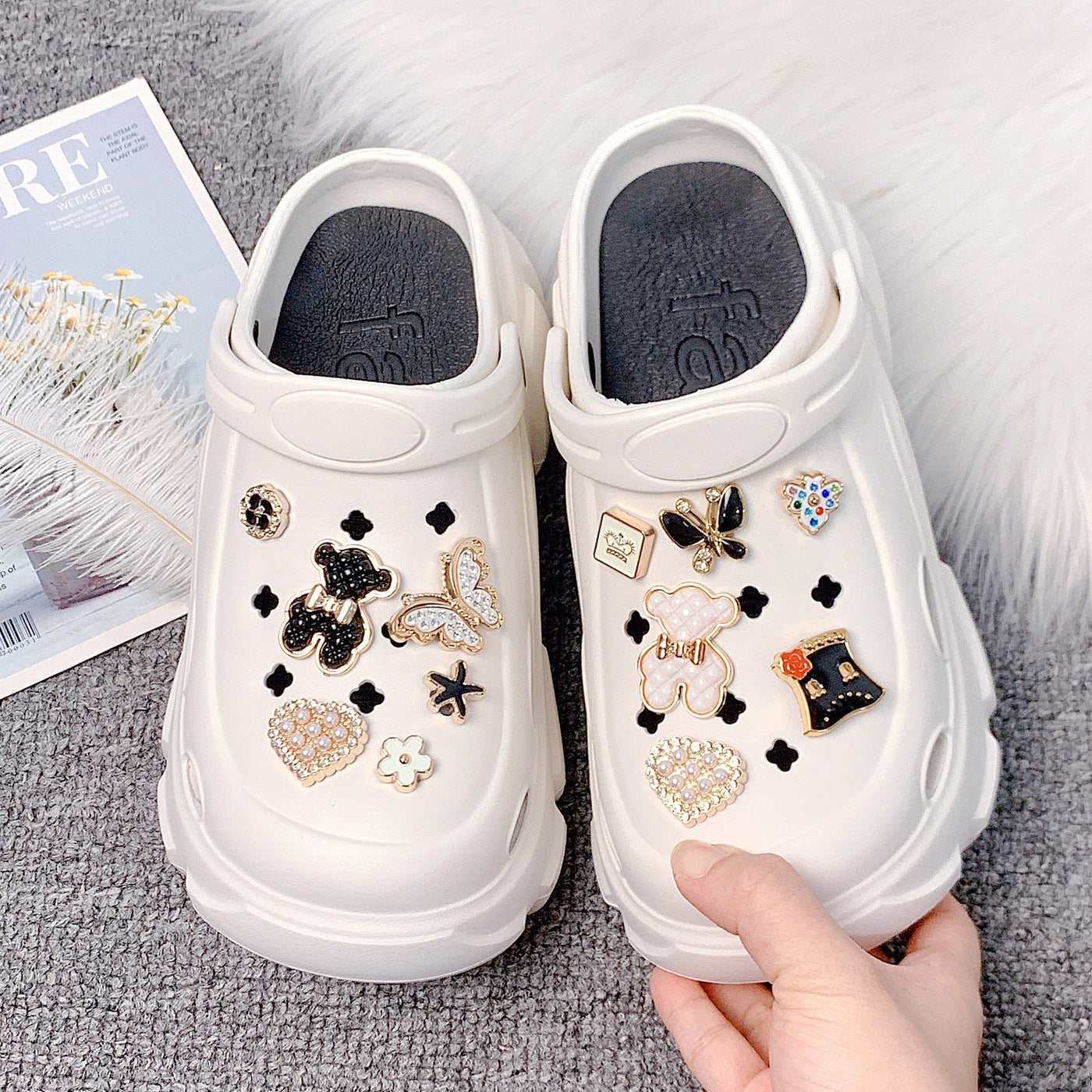 Damen modische Clogs mit kreativen 3D-Applikationen Fudus