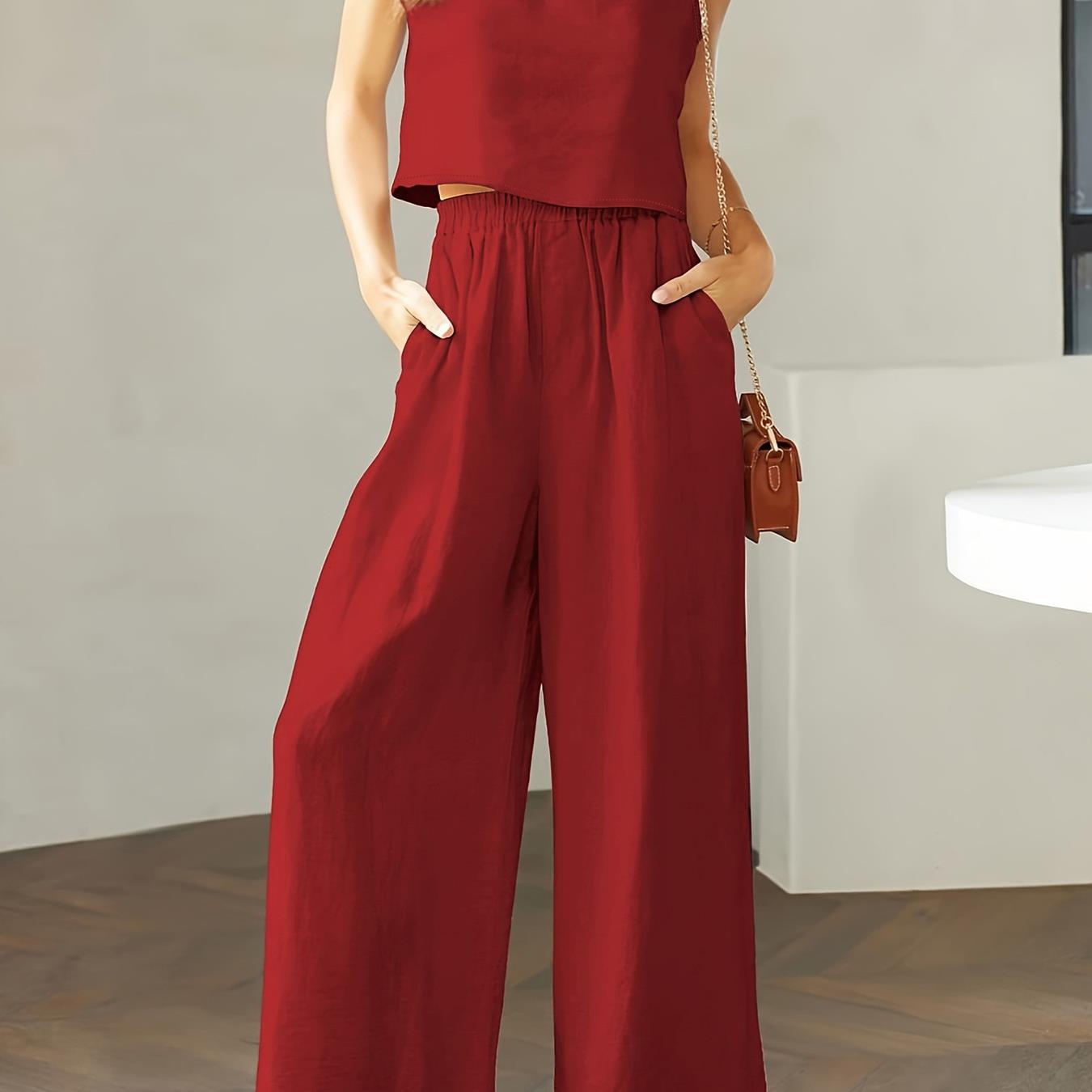 Damen weiter Jumpsuit mit graziösem Schnitt und elastischem Taillenbund Fudus
