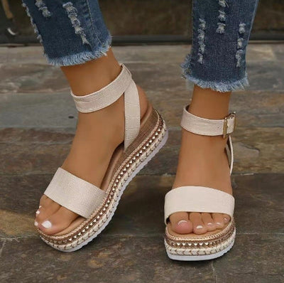Damen modische Plateau-Sandalen mit eleganten Riemen und rutschfester Sohle Fudus