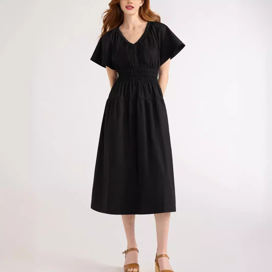 Damen lässiges Denim-Kleid mit elastischem Taillenbund Fudus