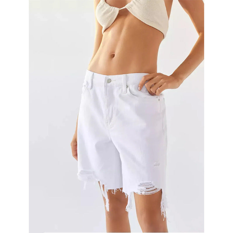 Damen Destroyed Jeans-Shorts mit fransigen Säumen und lockerer Passform Fudus